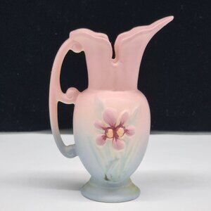 Vintage Hull USA Pitcher Creamer 1940s Pottery Pink & Blue Ewer Floral Design5.5